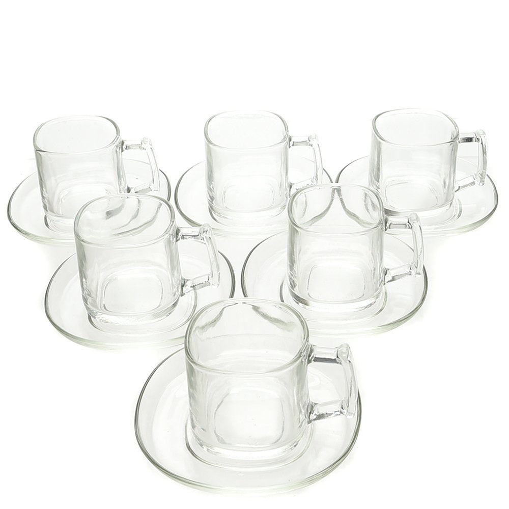 12pc Glass Coffee Cup & Saucer