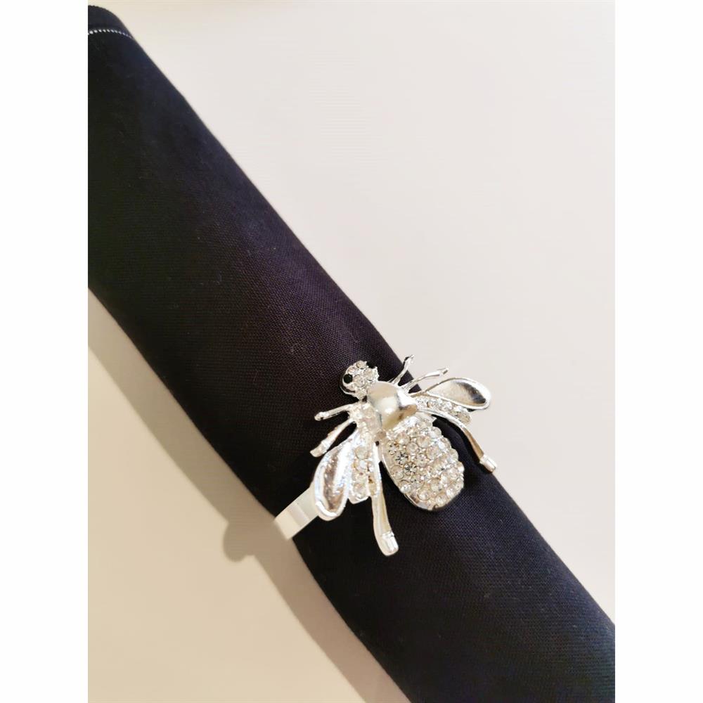 4pc Napkin Rings - Bee Design - Silver