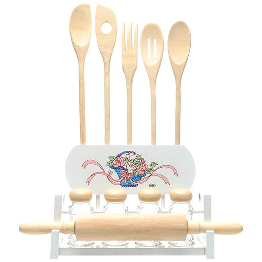 Wooden Kitchen Tool Set in Stand