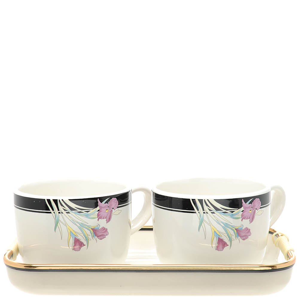 2pc Ceramic Soup Mugs on Tray