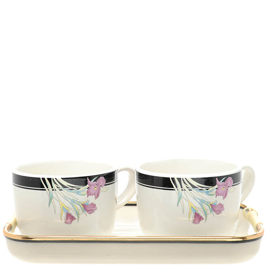 2pc Ceramic Soup Mugs on Tray