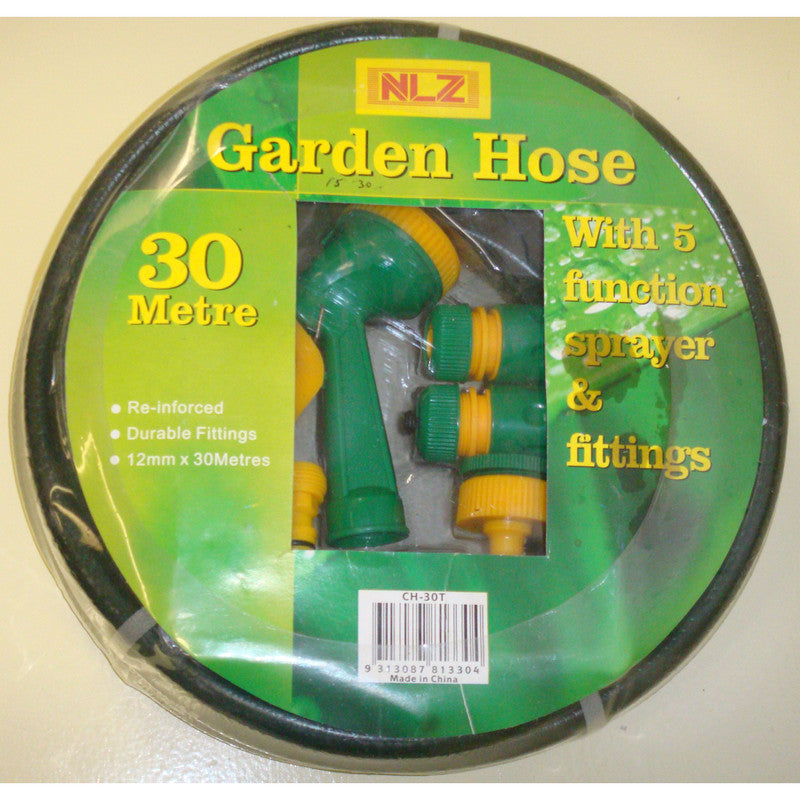 30M x 1/2" China Hose-Fitted with 4-Function Hose Nozzle with Adapter
