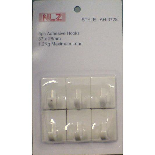 6pc 37x28mm Adhesive Hooks