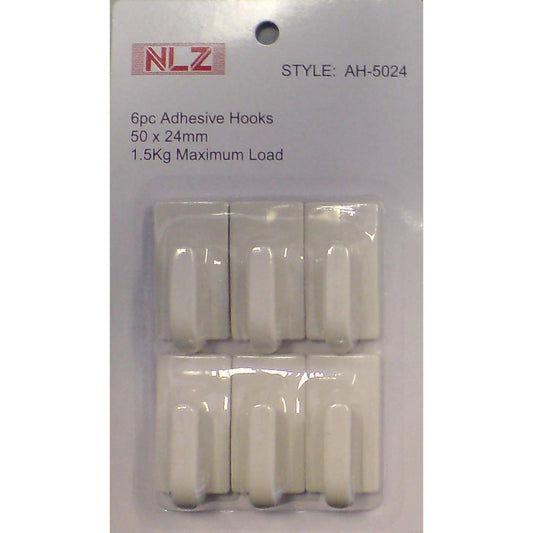 6pc 50x24mm Adhesive Hooks